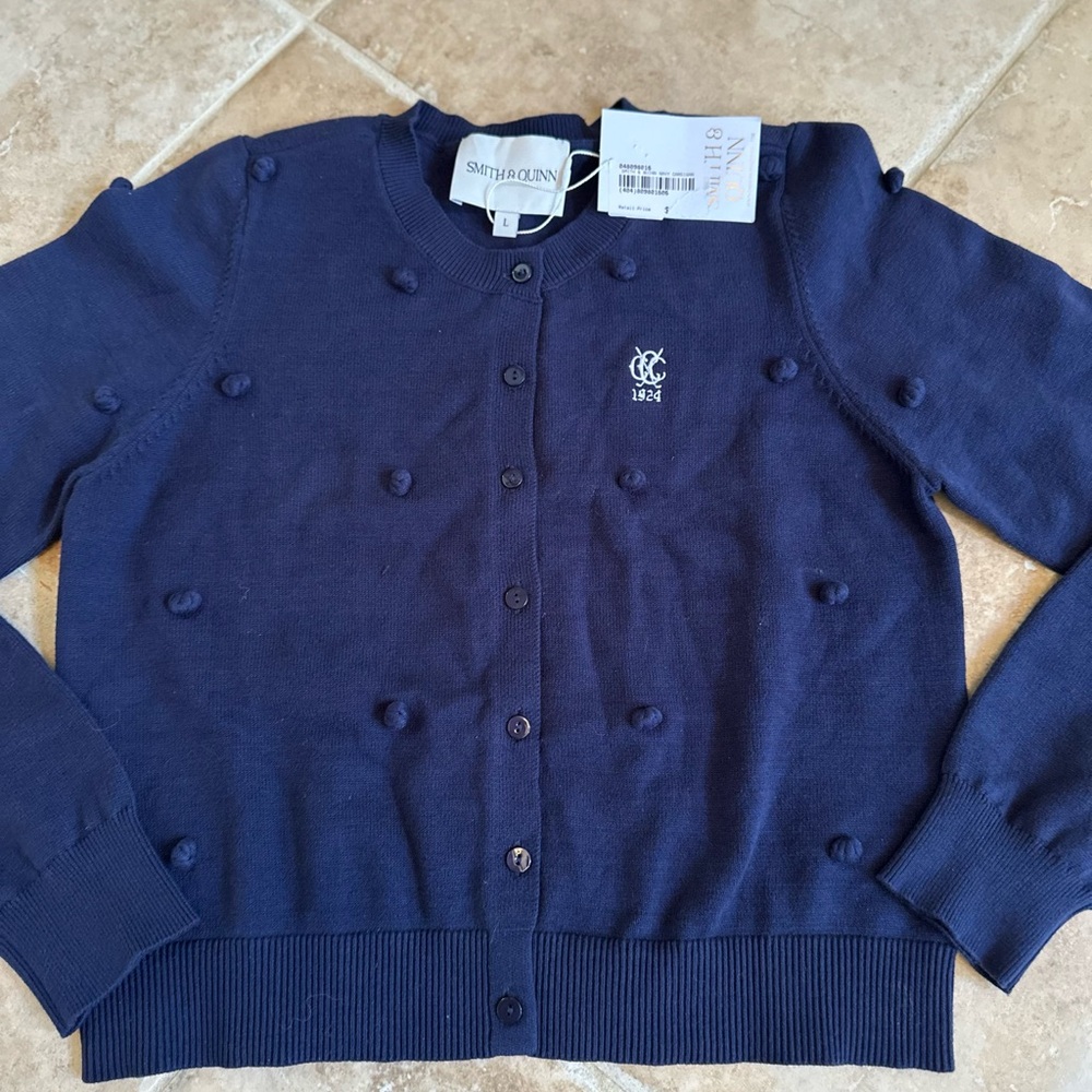 NWT Smith & Quinn Navy Blue Preppy Golf Country Club Cardigan Sweater